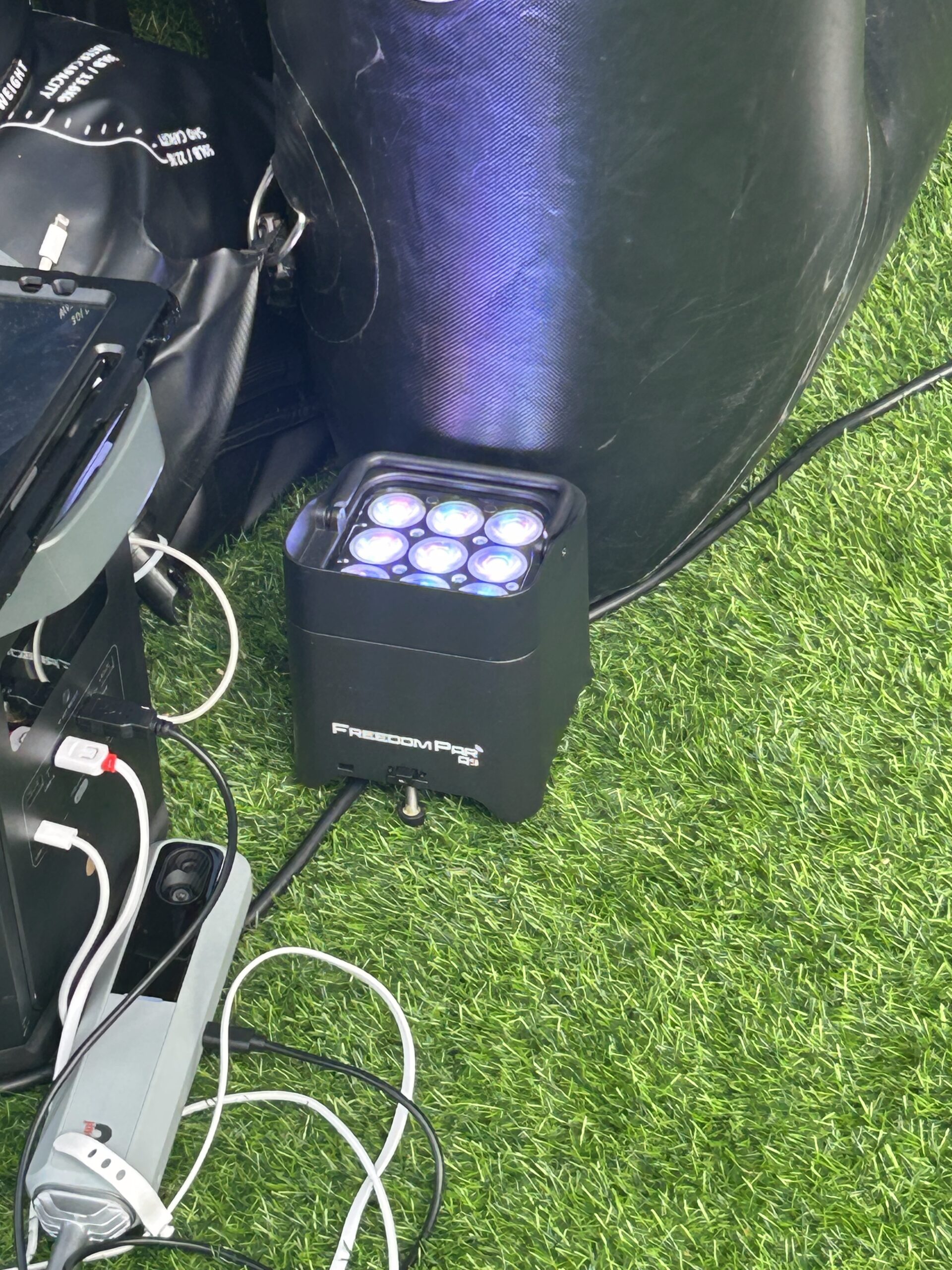 Lighting equipment setup for golf simulator event