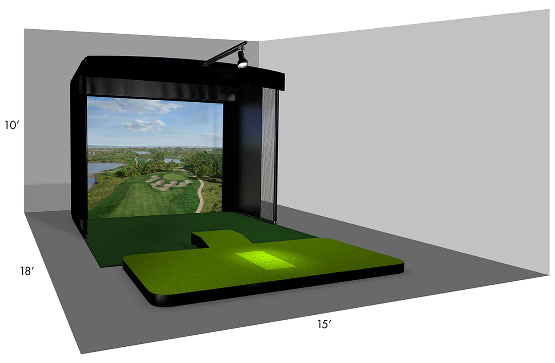 Indoor golf simulator setup diagram — no tent